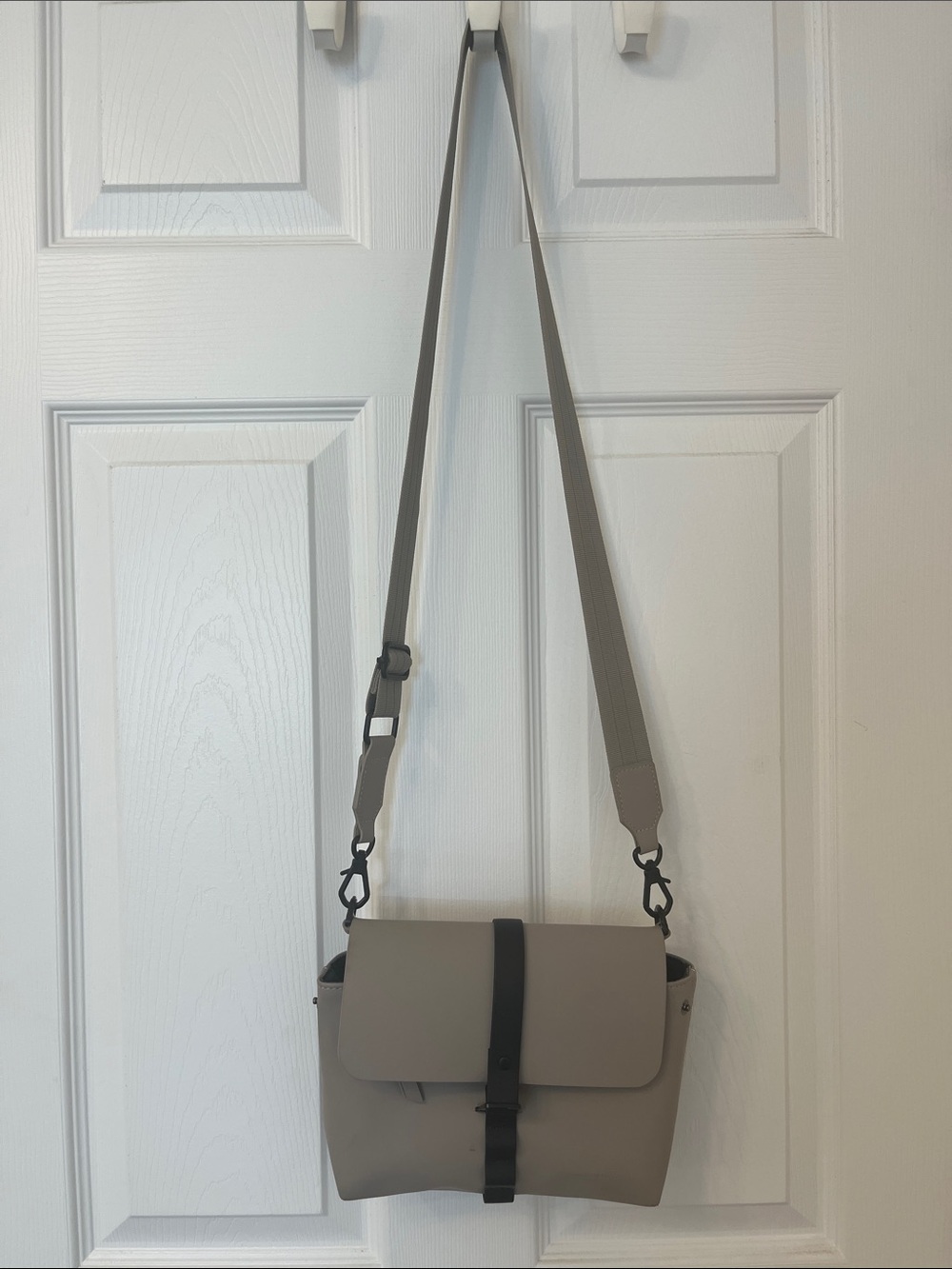Taupe Crossbody Bag with Black Strap Accent